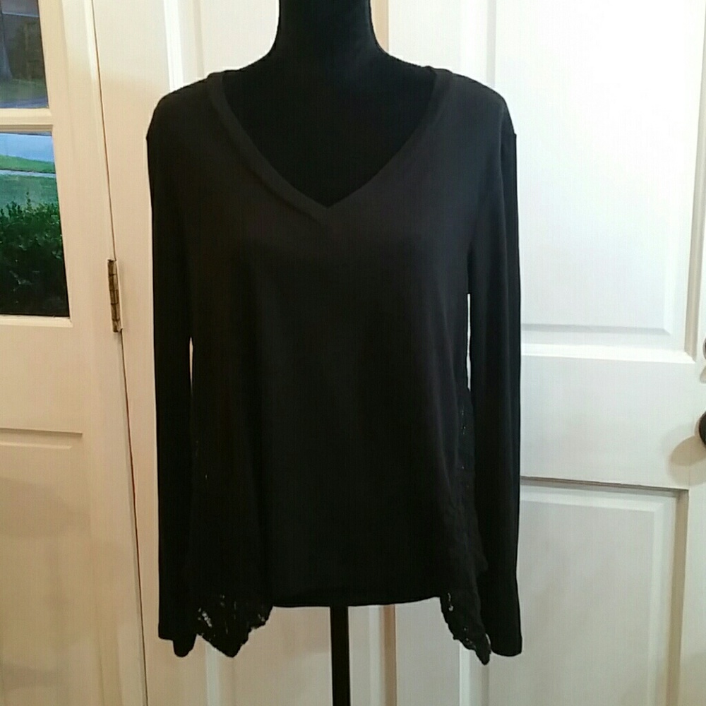 Cute Black Top with Lace Insets